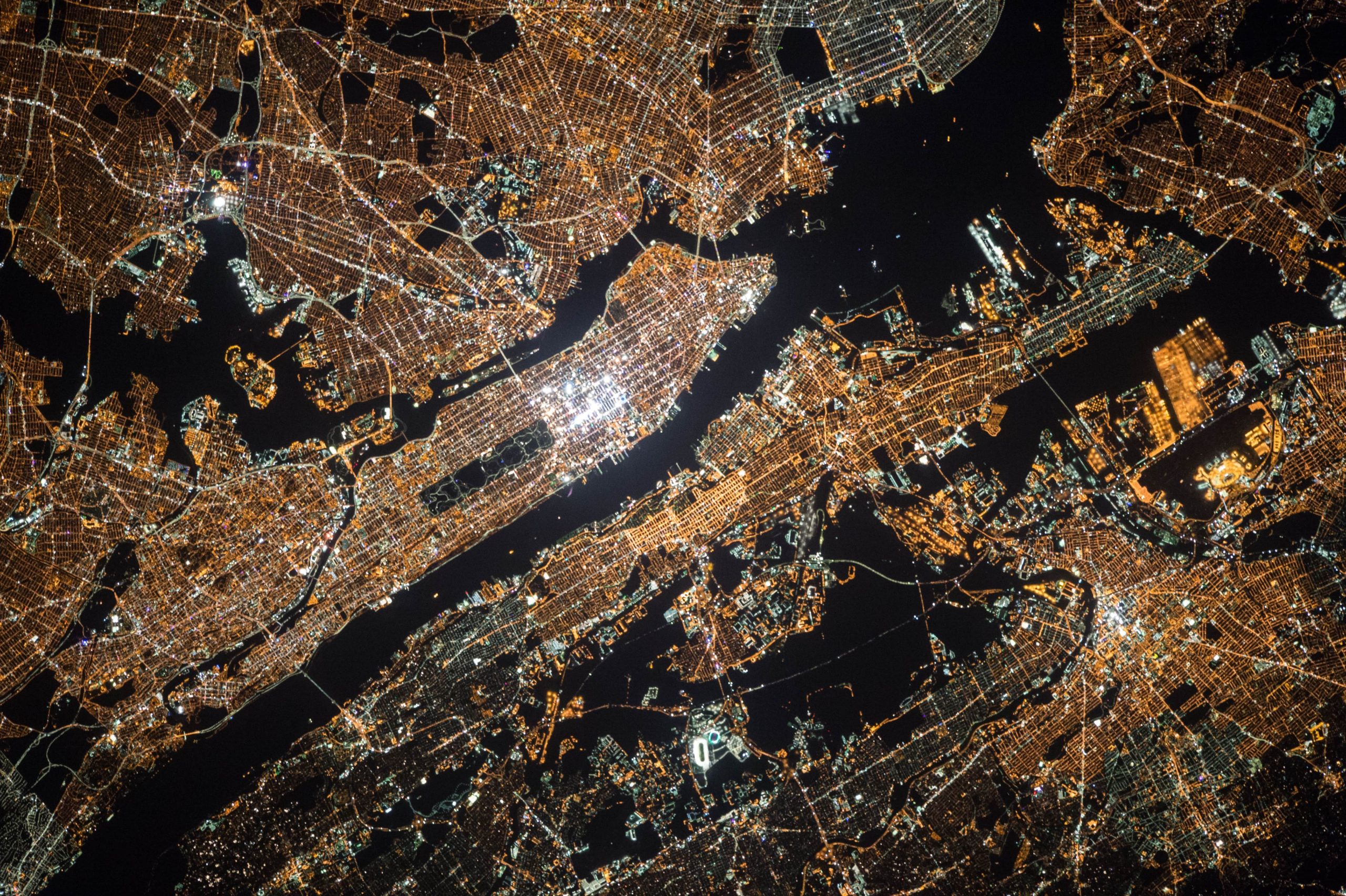 birds eye view of city at night