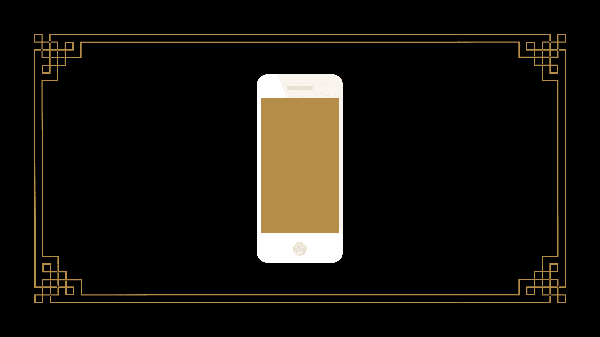 An iphone on a black background with a golden screen.