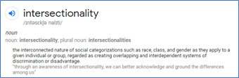 A dictionary definition of the word “intersectionality”.