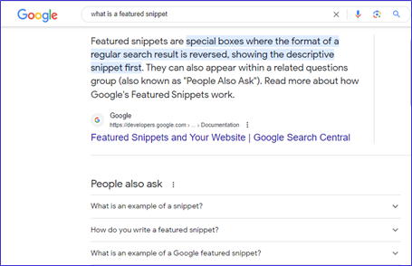 a screenshot of a paragraph snippet in SERP