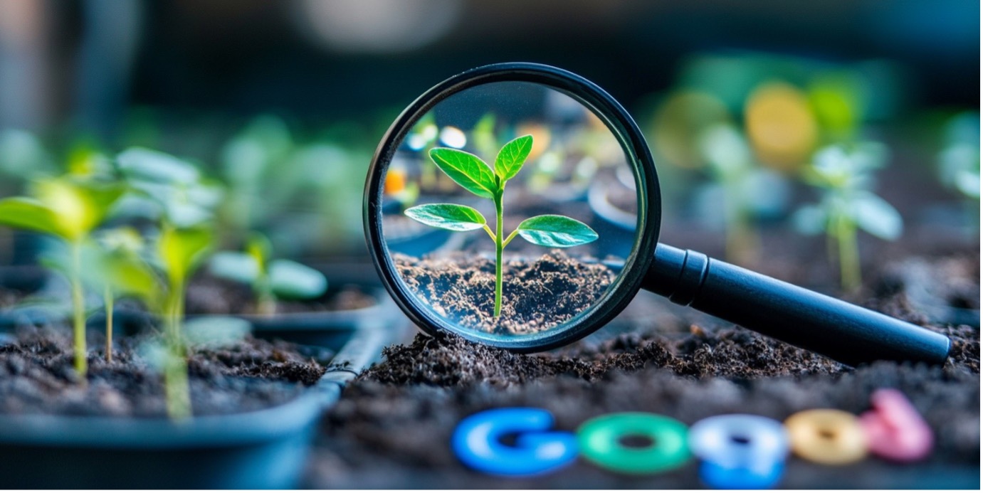 google plant growing magnifying glass