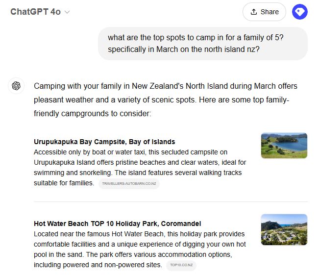 ChatGPT - camping spot recommendations for a family of five